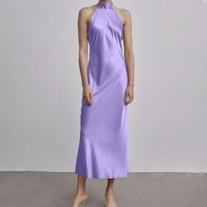 French Bow Halterneck Silk Maxi Dress